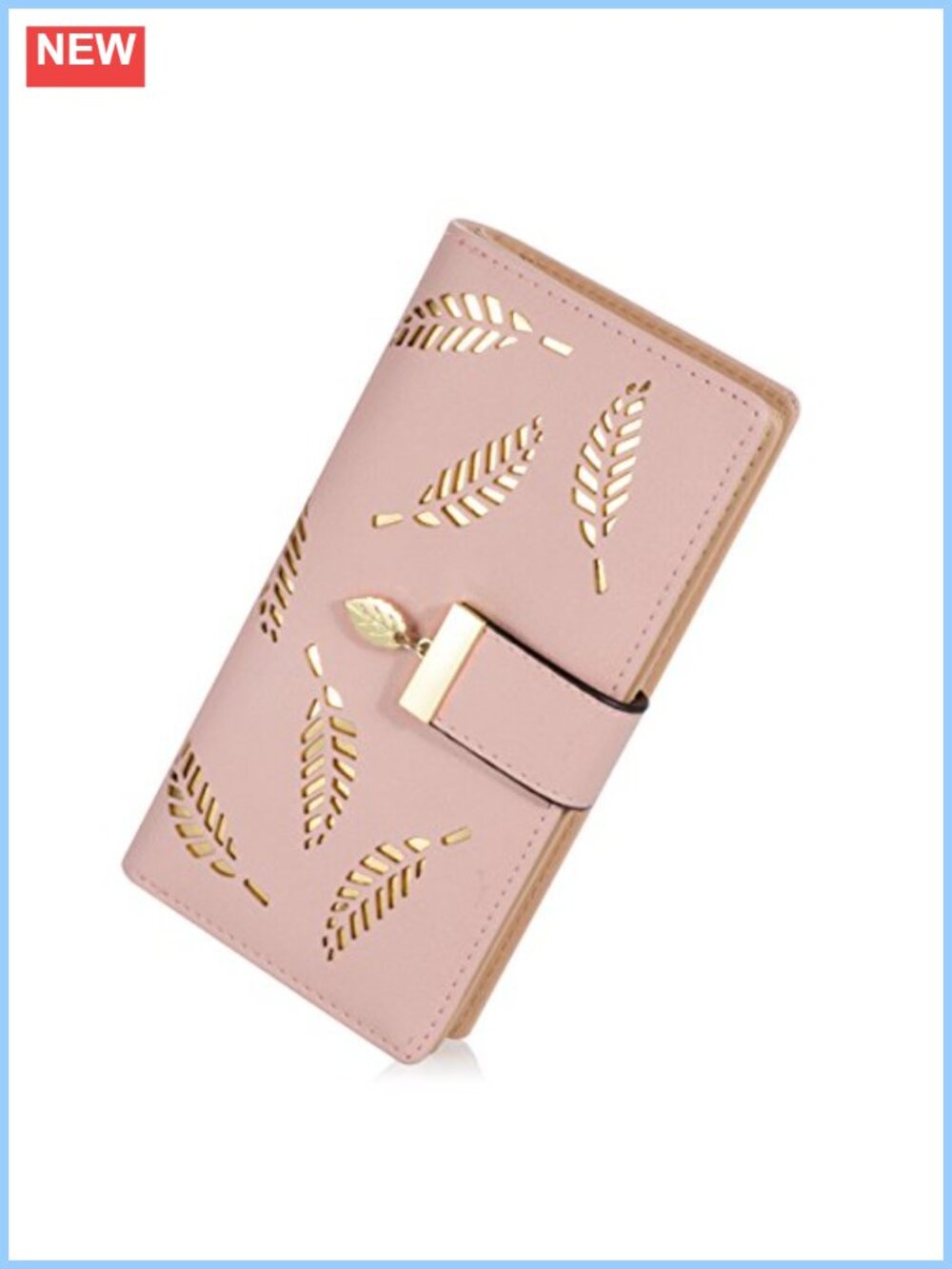 Women's Leaf Bifold Wallet PU Leather Card Holder Zipper Clutch Purse Handbag